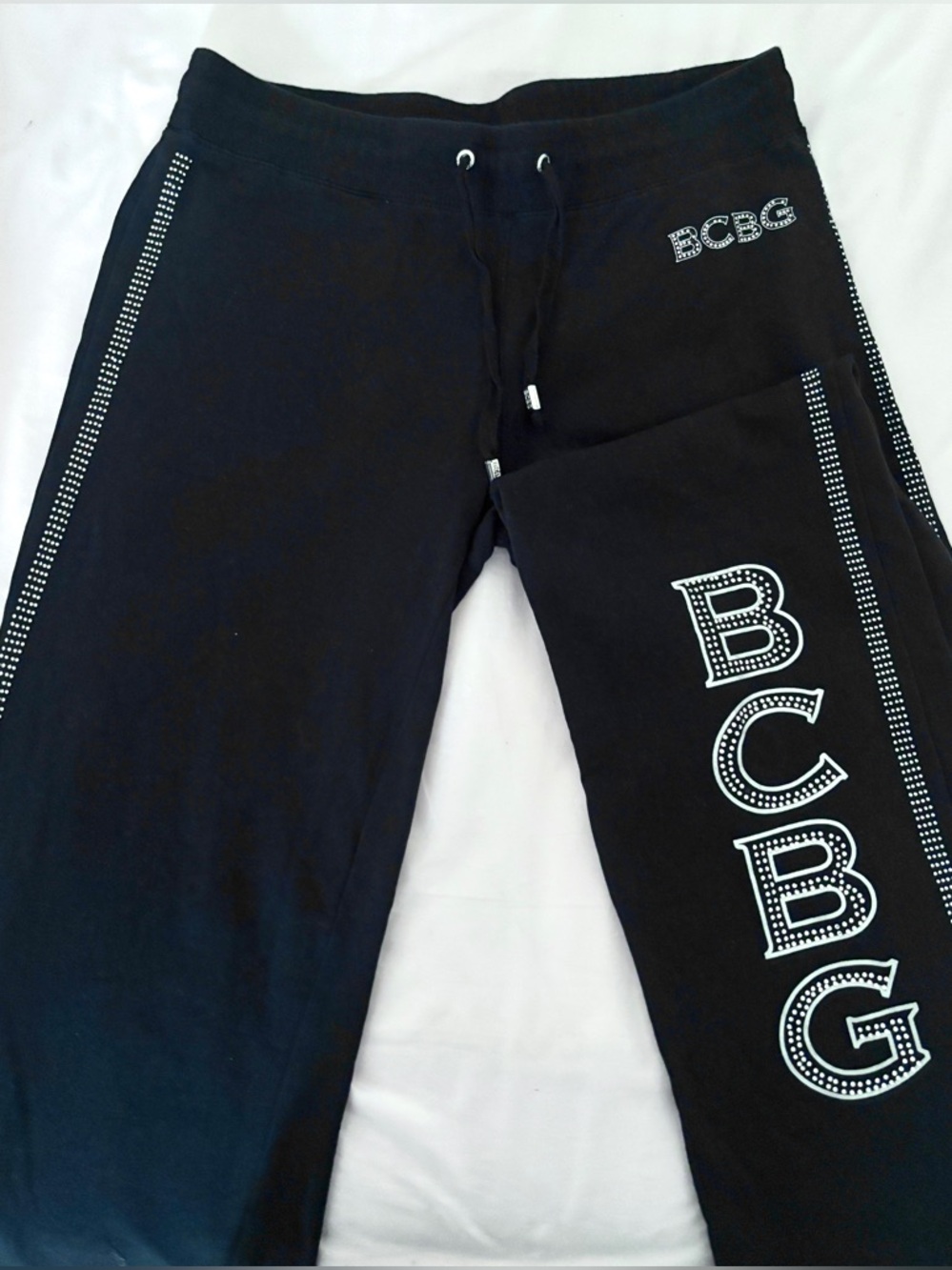 BCBGMaxAzria Black Track Joggers with White Logo Detail